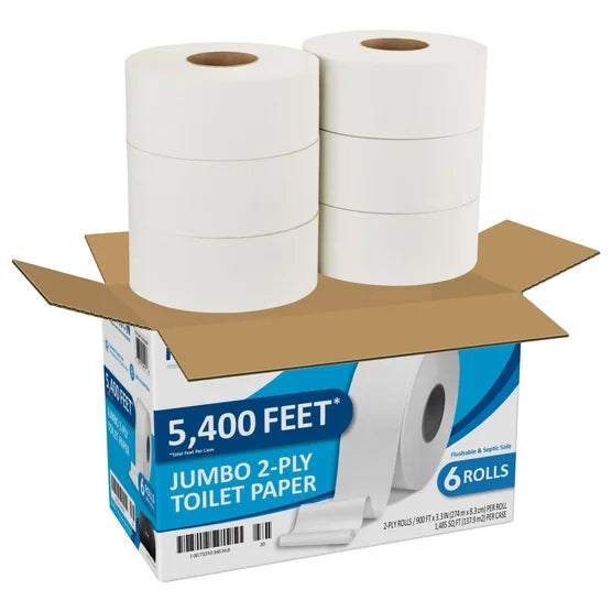 Marathon Jumbo Roll Bath Tissue, 2-Ply, 900 ft Rolls, 6 Rolls