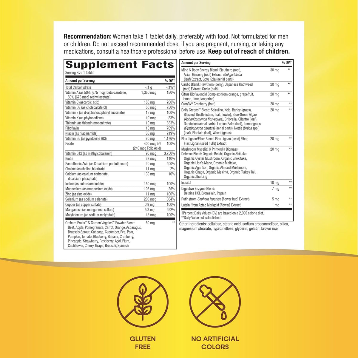 Nature’s Way Alive! Ultra Potency Multivitamin for Women 50 Plus, Complete High Potency Formula with Vitamin D3, C, E, Methylated B12, Supports, Heart, Brain, and Bone Health*, 60 Tablets