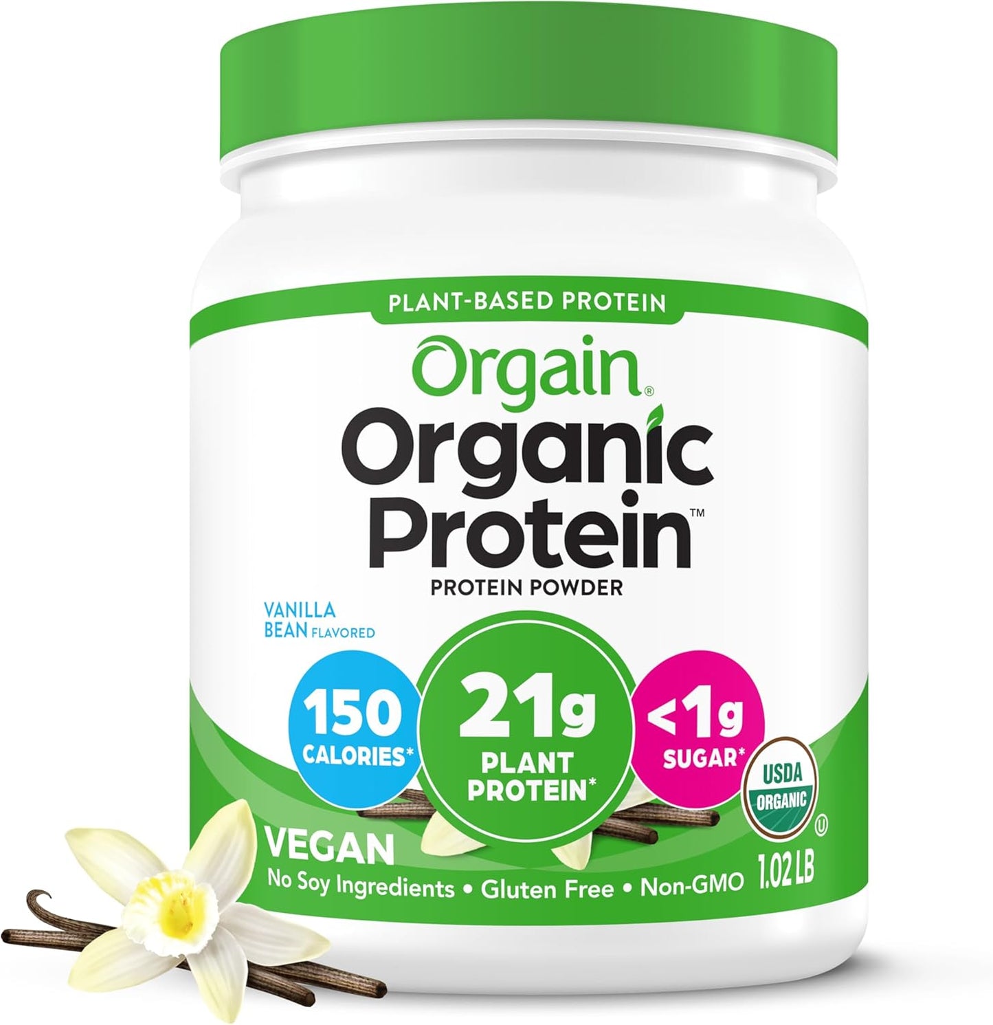 Orgain Organic Vegan Protein Powder, Vanilla Bean (Pack of 2) 2lb &1lb