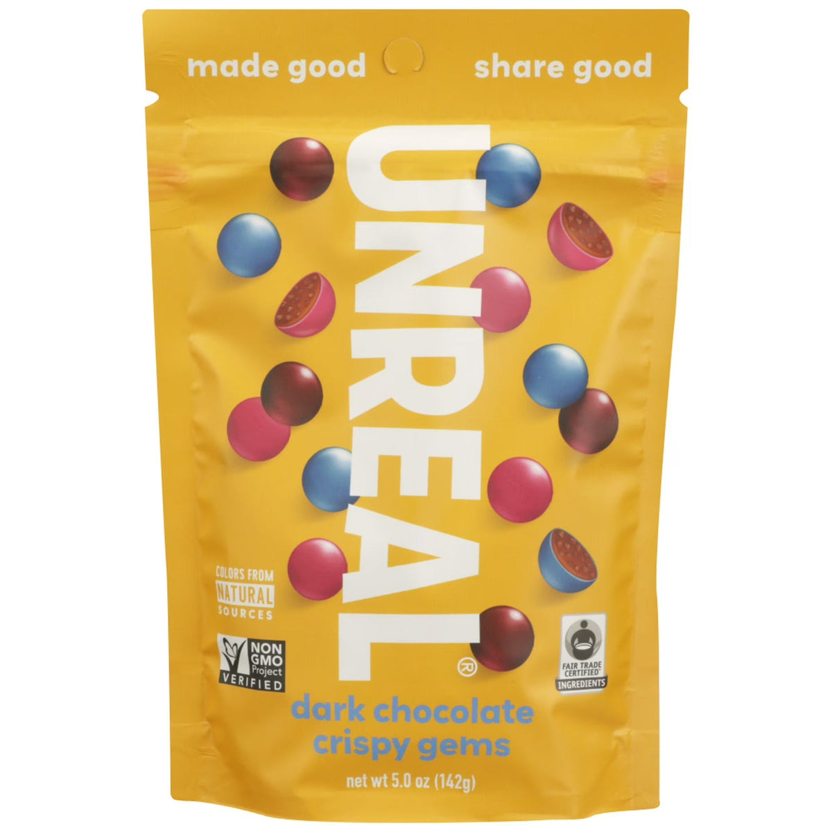 Unreal Crispy Quinoa Chocolate Gems Dark Chocolate, 5 Oz Pack of 12