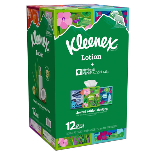 Kleenex Soothing Lotion Facial Tissue, 3-Ply, 85-count, 12-pack