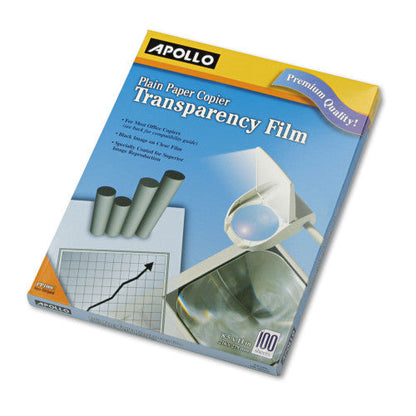 Apollo Plain Paper Transparency Film, 8.5 x 11, Black on Clear, 100/Box (PP100C)