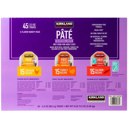 Kirkland Signature Pate Cat Food Variety Pack, 3.5 oz, 45-count