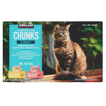 Kirkland Signature Chunks in Gravy, Canned Cat Food Variety Pack, 3 oz, 48-count