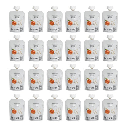 White Leaf Provisions Organic Purees/Baby Food Pouches - Fruits, Veggies & Grains, Toddler snack, Regeneratively Farmed, No Added Sugar, Non-GMO, BPA-Free Pouches 3.17 oz (Pack of 24, Peach + Oat)