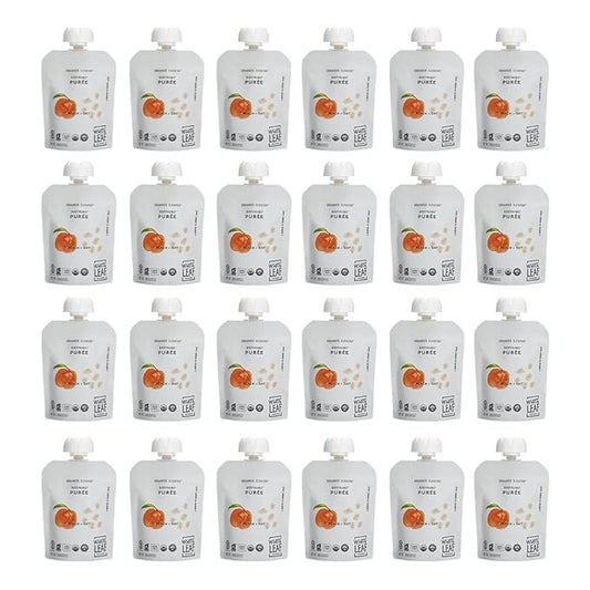 White Leaf Provisions Organic Purees/Baby Food Pouches - Fruits, Veggies & Grains, Toddler snack, Regeneratively Farmed, No Added Sugar, Non-GMO, BPA-Free Pouches 3.17 oz (Pack of 24, Peach + Oat)