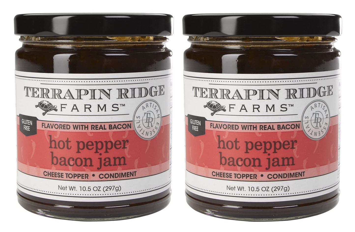 Terrapin Ridge Farms Hot Pepper Bacon Jam – Sweet & Spicy Spread with Real Bacon & Jalapeño – Gourmet Condiment for Cheese, Meats, and Appetizers – Two 10.5 oz Jar  pack of 2