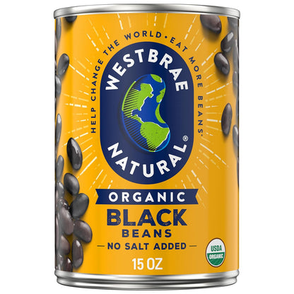 WESTBRAE 15 oz Natural Organic Black Beans, No Salt Added, Source of Plant Based Protein and Fiber, Low Fat, Gluten Free, (Pack of 12)