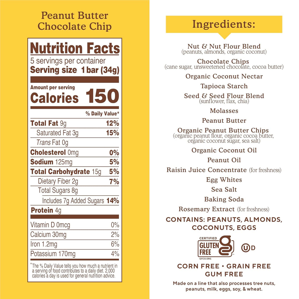 Almond Flour Snack Bars (Peanut Butter Chocolate) with Organic Coconut Oil, Chia Seeds, Sunflower Seeds, and Flax Seeds, 6oz, 6 Count