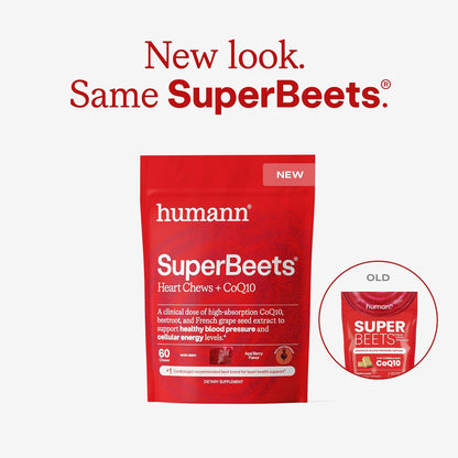 Humann SuperBeets Heart Chews + CoQ10-100mg of CoQ10 Plus Beetroot & Grape Seed Extract, Blood Pressure, Cellular Energy & Heart Health Support, 60 Count