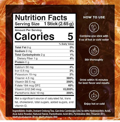 Diet Support, Oolong tea w/B Vitamins, Garcinia, Inulin & Acai, On-the-go Instant Sticks, 10 Ct