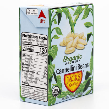 Jack's | Organic Cannellini White Beans 13.4 oz. | Filled with Protein & Fiber, Low Sodium & Non-GMO | (8-PACK)
