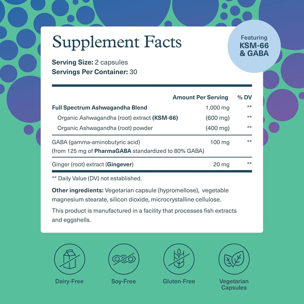 Youtheory Ashwagandha + GABA - Adaptogenic Blend with Organic KSM-66 & Ginger - Aids Stress Relief & Mood* - Supports Energy Levels* - 60 Vegetarian Capsules (30-Day Supply