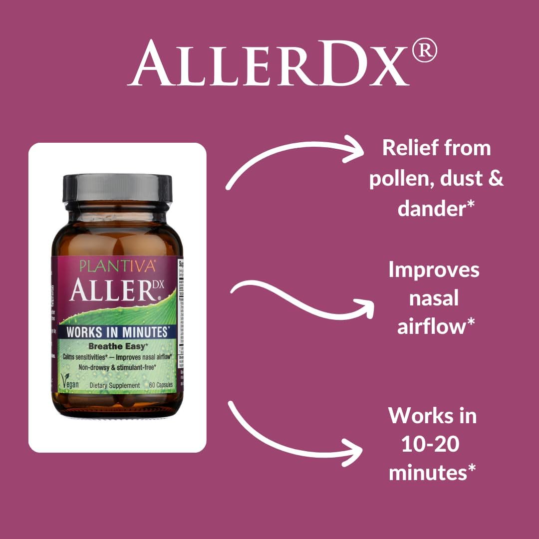 AllerDx Natural Herbal Seasonal Support Supplement - Non-Drowsy, Stimulant Free, Fast-Acting Respiratory Support - 60 Capsules