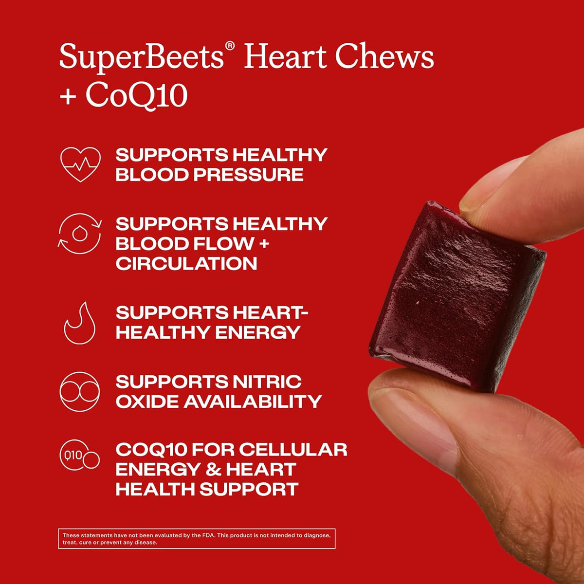 Humann SuperBeets Heart Chews + CoQ10-100mg of CoQ10 Plus Beetroot & Grape Seed Extract, Blood Pressure, Cellular Energy & Heart Health Support, 60 Count
