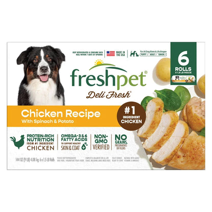Freshpet Deli Fresh Dog Food, Chicken Recipe, 1.5 lbs, 6-rolls