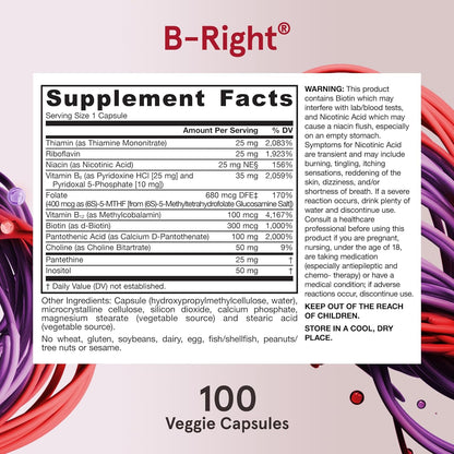 Vitamin B Complex - 100 Veggie Caps - B-Complex Formula -Cellular Energy & Metabolism Support - Supports Brain, Cellular & Cardiovascular Health - 100 Servings