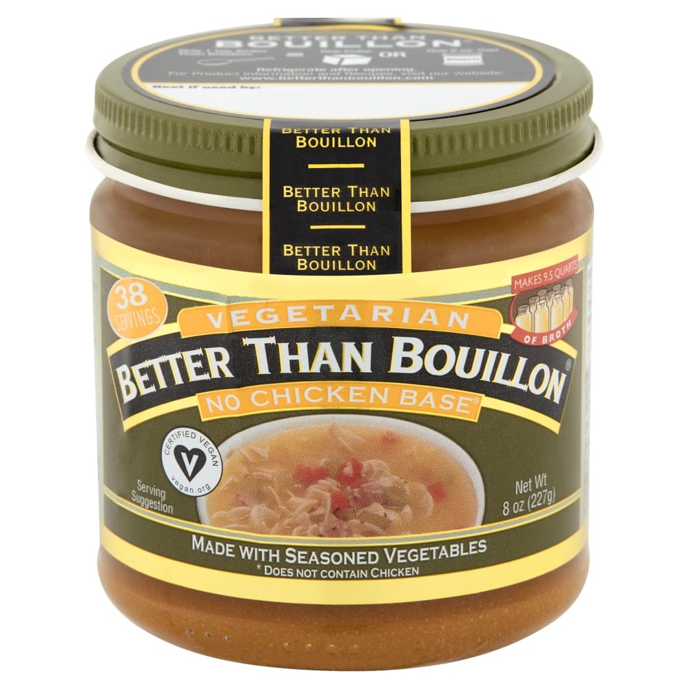 Better Than Bouillon Vegetarian No Chicken Base, Made with Seasoned Vegetables, Certified Vegan, Makes 9.5 Quarts of Broth, 38 Servings, 8 OZ Jar (Pack of 6)