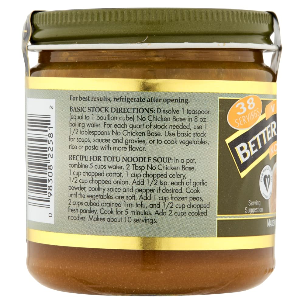 Better Than Bouillon Vegetarian No Chicken Base, Made with Seasoned Vegetables, Certified Vegan, Makes 9.5 Quarts of Broth, 38 Servings, 8 OZ Jar (Pack of 6)