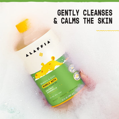 Alaffia Babies & Kids Bubble Bath, Coconut Chamomile, Pump Included – Gentle Cleanser with Raw Shea Butter and Yarrow, 32 Fl Oz