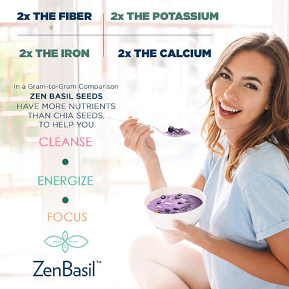 Zen Basil Seeds | edible basil seeds, kosher, non-gmo, lectin free, gluten free, plant based, keto, paleo, vegan | 15g fiber per/serv | 14oz | more fiber than chia seeds | prebiotic