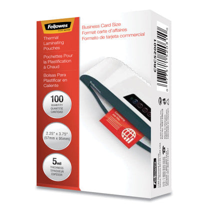 Fellowes Laminating Pouches, 5 mil, 3.75" x 2.25", Gloss Clear, 100/Pack (52031)