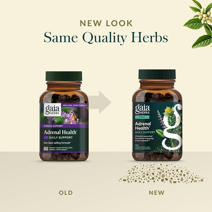 Gaia Herbs Adrenal Health Daily Support - Herbal Supplement with Ashwagandha, Holy Basil & Schisandra - Help Maintain Healthy Energy & Stress Levels* - 120 Vegan Liquid Phyto-Caps (60 Servings)
