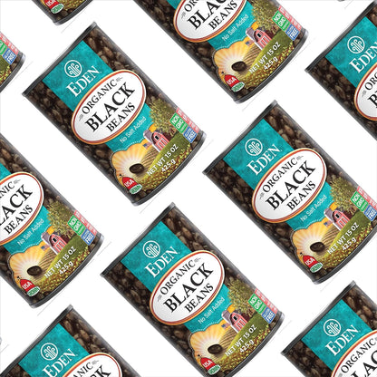 Eden Organic Black Beans, 15 oz Can (12-Pack Case) , No Salt Added, Non-GMO, U.S Grown, Heat and Serve, Macrobiotic, Turtle Beans, Frijol Negro, Caviar Criollo