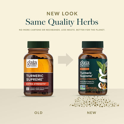 Gaia Herbs Turmeric Supreme Extra Strength - Supports Occasional Discomfort from Normal Wear & Tear* - with Turmeric Curcumin & Black Pepper - 60 Vegan Liquid Phyto-Caps (Up to 60 Servings)
