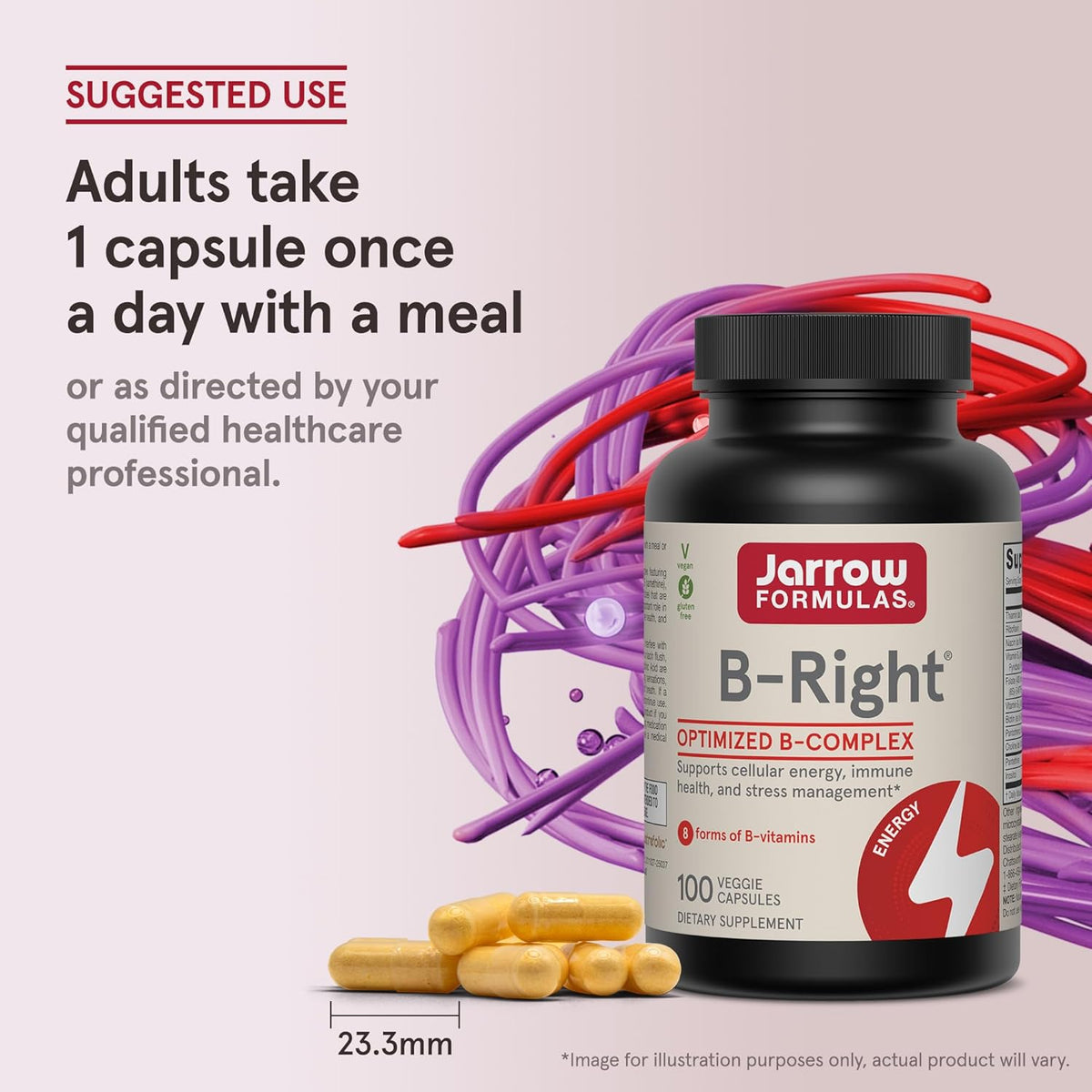 Vitamin B Complex - 100 Veggie Caps - B-Complex Formula -Cellular Energy & Metabolism Support - Supports Brain, Cellular & Cardiovascular Health - 100 Servings