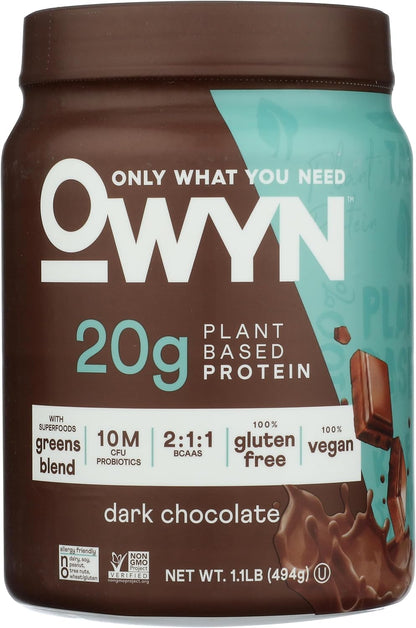 OWYN Only What You Need Plant-Based Protein Powder, Dark Chocolate, 1.17 lbs (Pack of 2)
