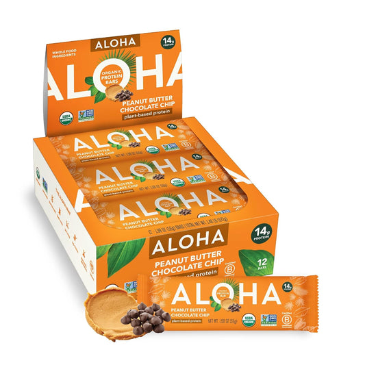 ALOHA Organic Plant Based Protein Bars |Peanut Butter Chocolate Chip | 1.98 Oz (Pack of 12)