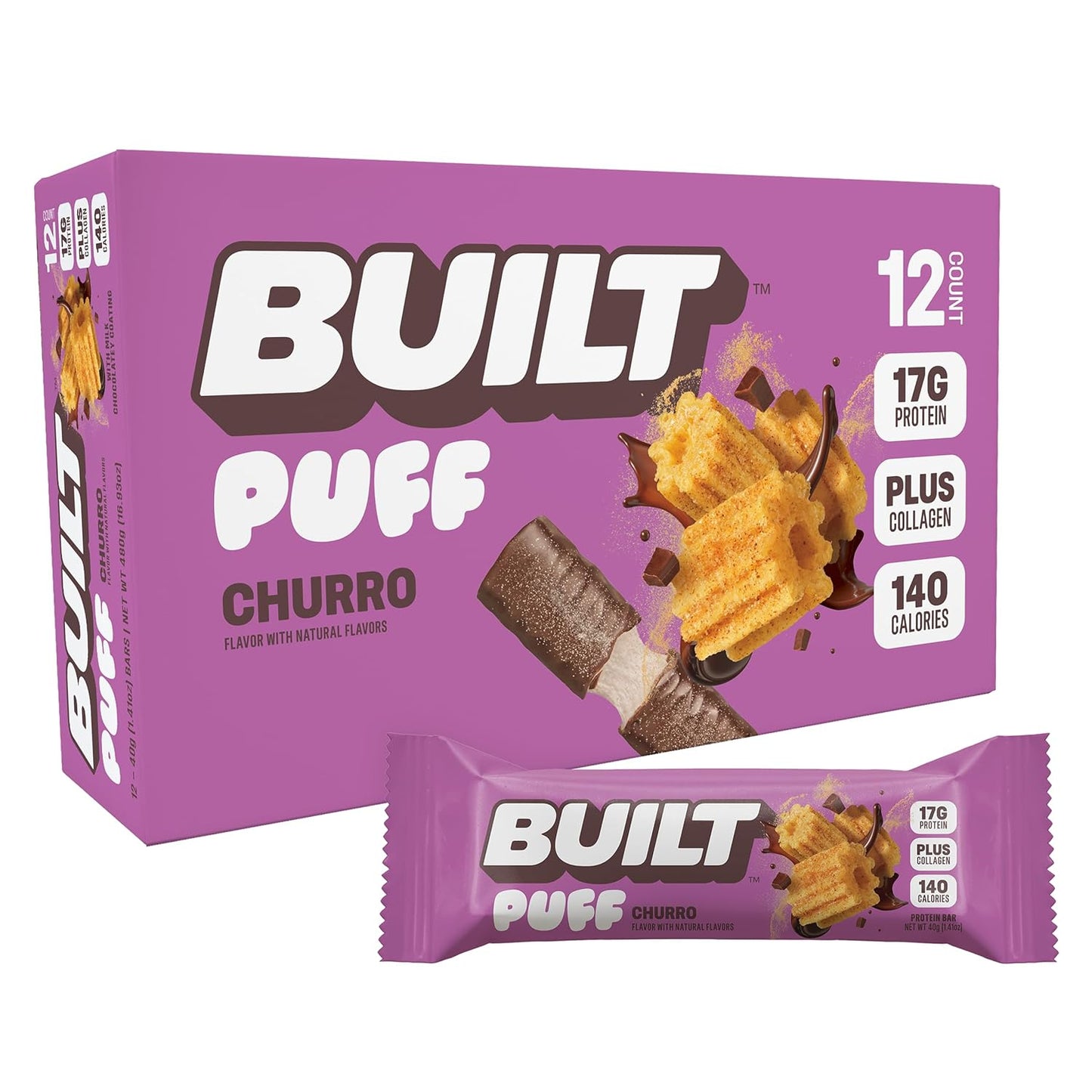 BUILT Bar Puff Protein Bars - Churro - 12 Count