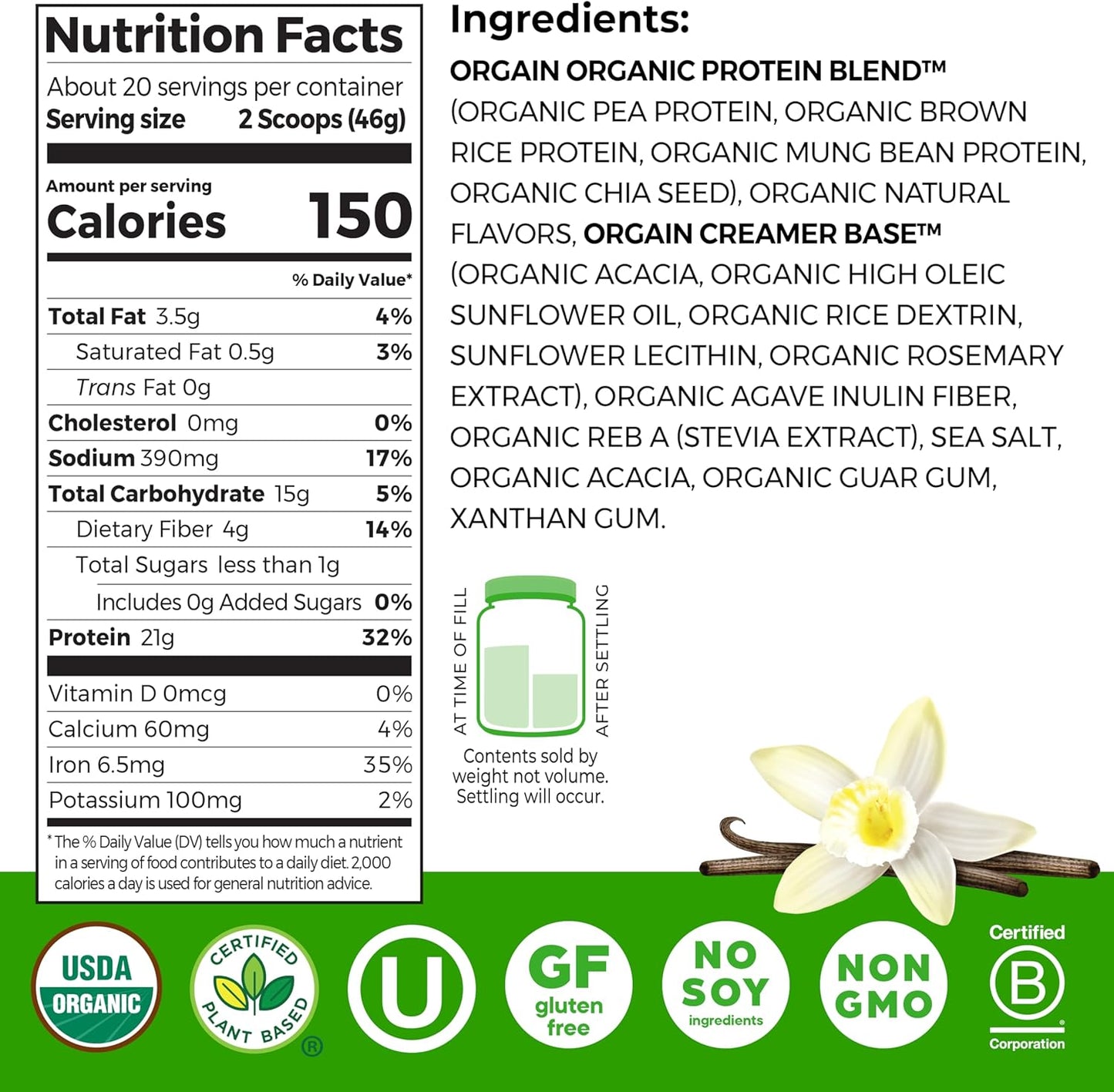Orgain Organic Vegan Protein Powder, Vanilla Bean (Pack of 2) 2lb &1lb