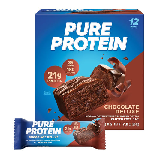 Pure Protein Chocolate Deluxe Protein Bars – 21g Protein, 3g Sugar, 190 Calories (12 count)