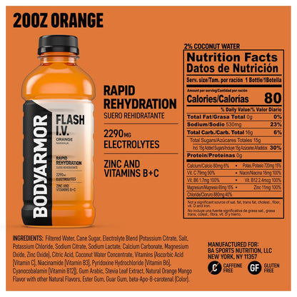 BODYARMOR Flash I.V. – Orange, 12 Pack