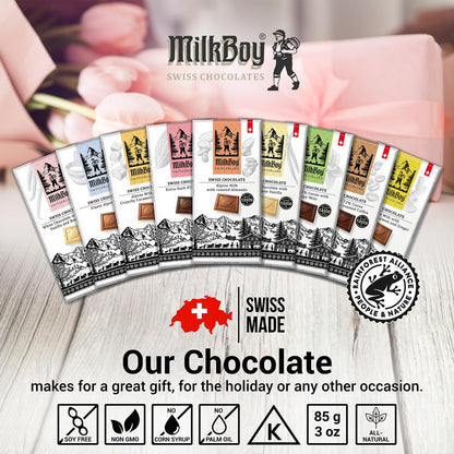 Milkboy Swiss Chocolates Chocolate Bars - Premium Swiss Alpine Milk Chocolate - Smooth European Milk Chocolates Gift - Sustainably Farmed Cocoa - Gluten Free - 3 oz, Pack 2