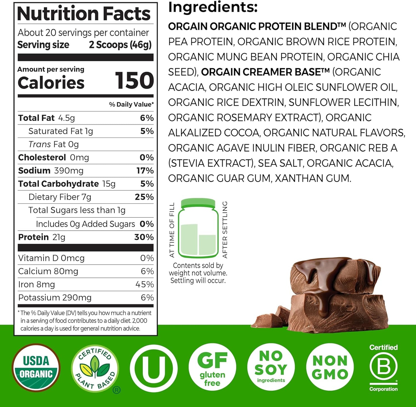 Orgain Organic Vegan Protein Powder, Creamy Chocolate Fudge