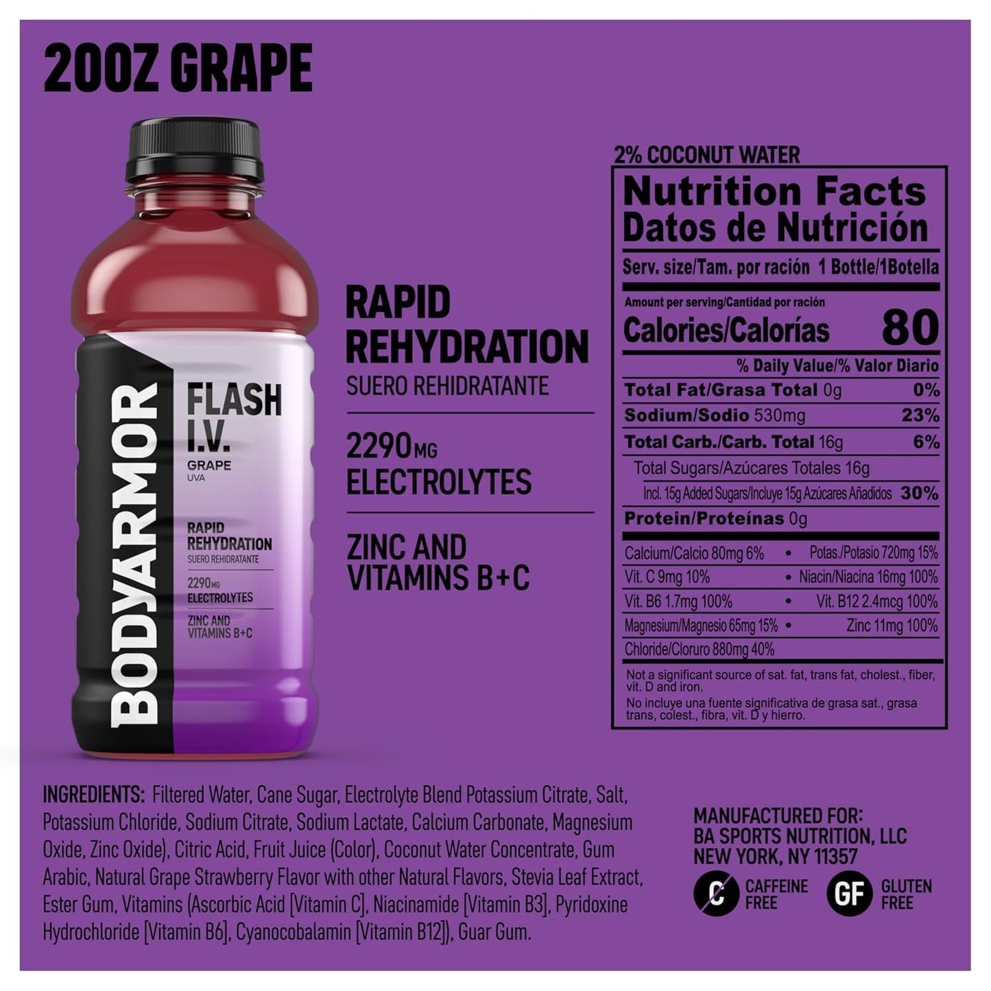 BODYARMOR Flash I.V. – Grape, 12 Pack