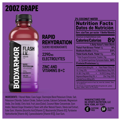 BODYARMOR Flash I.V. – Grape, 12 Pack