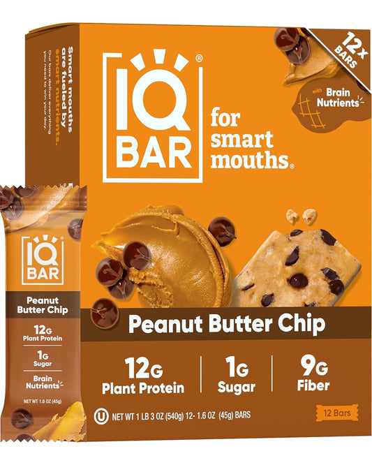 IQBAR Clean Plant Protein Bars - Peanut Butter Chip - 12 Count