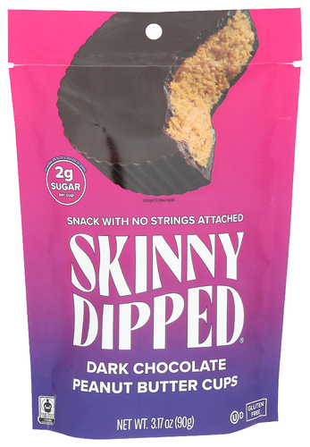 SkinnyDipped Dark Chocolate Peanut Butter Cups, 2g Sugar per Cup, Keto Friendly, Low Carb, Gluten Free, 3.2oz, 4 Pack (24 Cups Total)