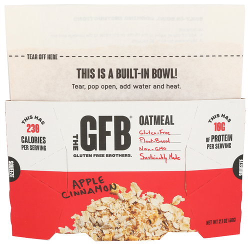 The GFB Apple Cinnamon Protein Oatmeal Cups - Unique Pop-Up Bowl - Gluten Free, Plant Based, Non GMO, Sustainably Made - Ridiculously Tasty, Healthy, Vegan Protein Instant Oatmeal, 2 oz (6 Count)