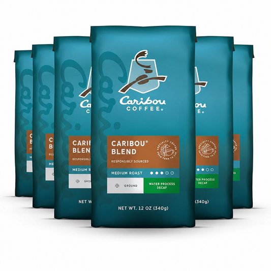 Caribou Coffee, Medium Roast Naturally Decaffeinated Ground Coffee (6 Bags of 12 Ounces)