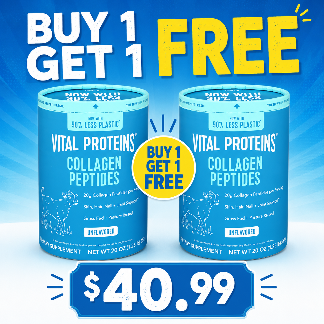 Vital Proteins, Collagen Peptides, Unflavoured, 20 oz (Pack of 2)