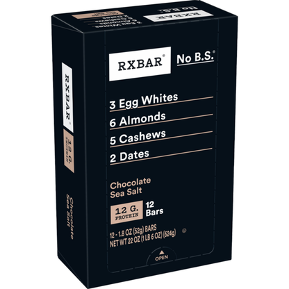 RXBAR Protein Bars, Protein Snack, Snack Bars, Chocolate Sea Salt, 22oz Box (12 Count)